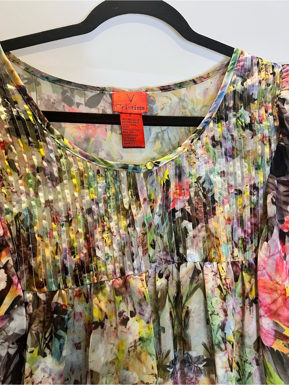 V Cristina Sheer Watercolor Floral Chiffon Blouse - Size XL Boho Flutter Sleeve - Picture 5 of 5